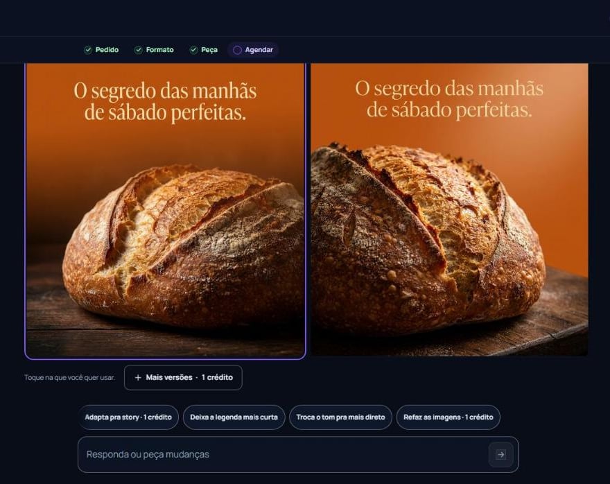 Rápido: duas versões do post “O segredo das manhãs de sábado perfeitas.”, com os pedidos de ajuste e a caixa de mensagem.